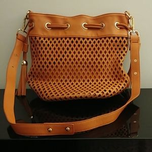 Street Level Leather Like Bucket Crossbody Bag